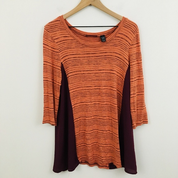BKE Tops - BKE Striped Chiffon Tunic Top 3/4 Sleeve
